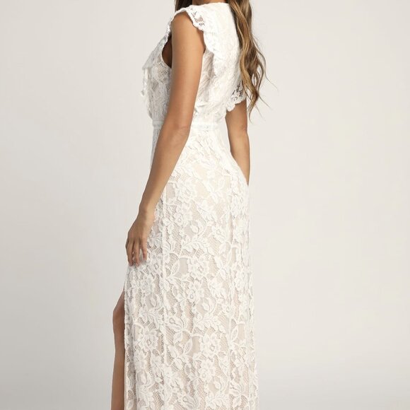 NWT Lulus This Moment in Time White Lace Ruffled Maxi Dress - Picture 4 of 9